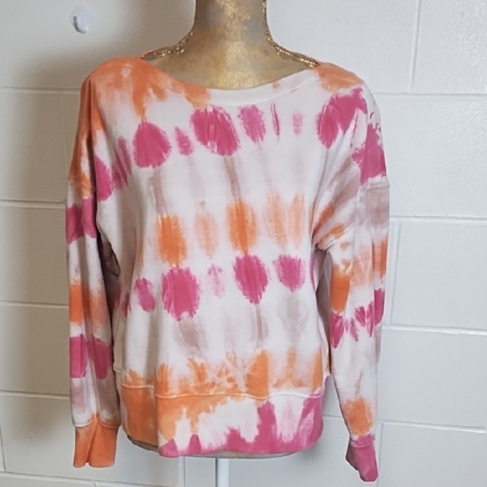 Colorful Tie-Dye Boxy Soft Sweatshirt Boatneck Large